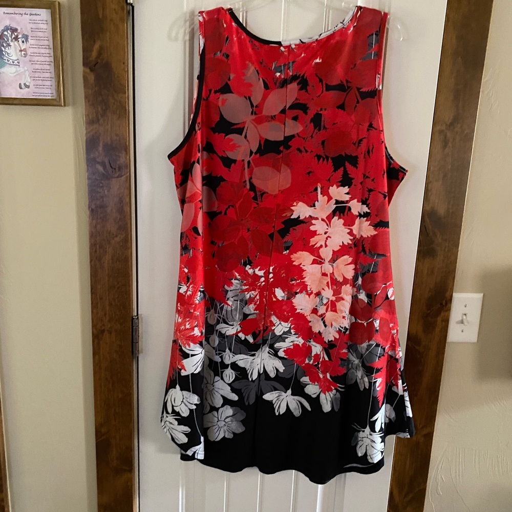 Sleeveless Dress by Lily-Size 2X-Red, Black, Grey, White & Bit of Tan-Flowers - Picture 4 of 8